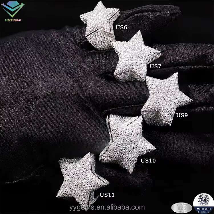 RTS Fashion Rapper Jewelry Iced Out Hip Hop Ring Fully Moissanite 925 Silver Star Moissanite Ring for Men Star Cuban Ring