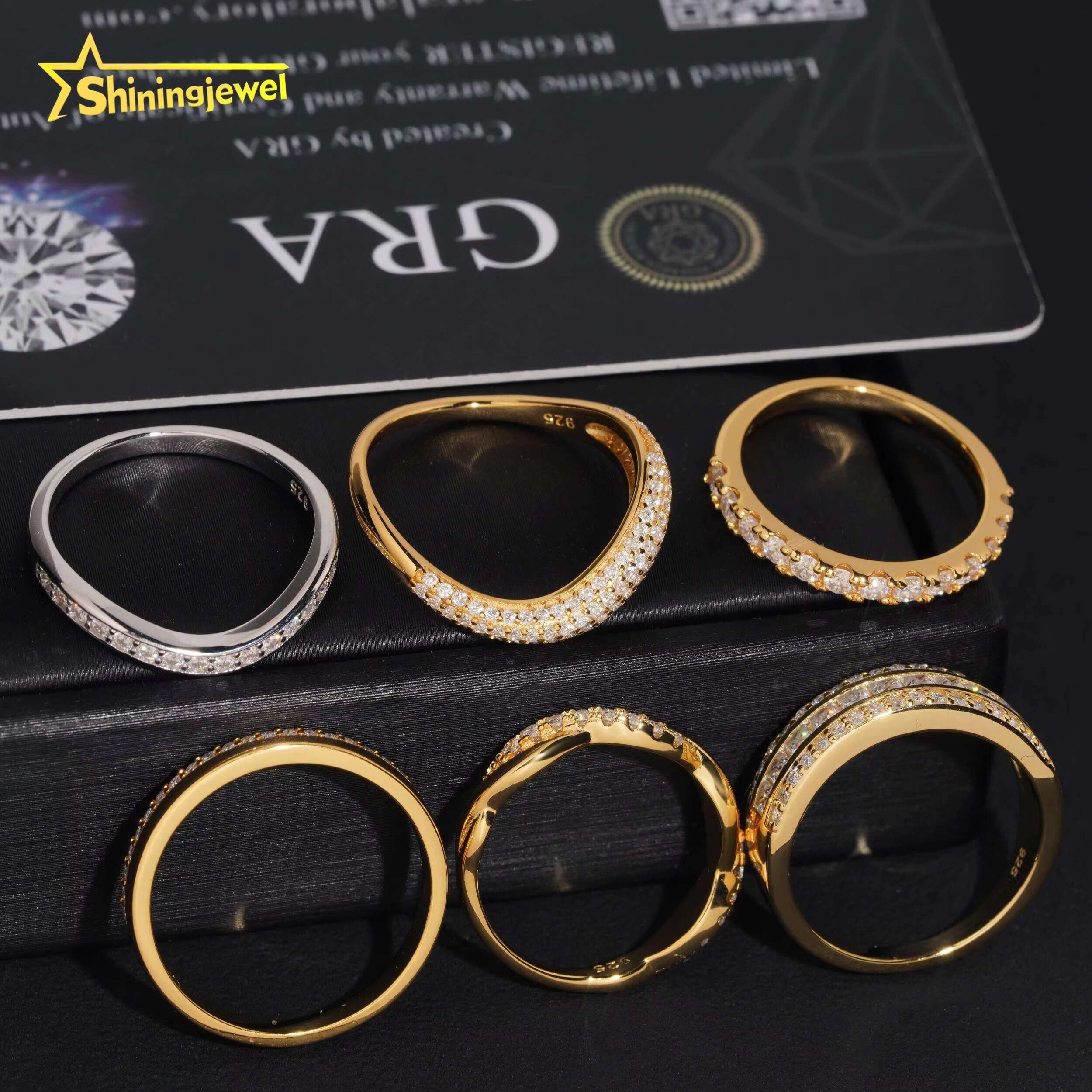 Wholesale Gold Plated Wedding Ring Moissanite VVS Pass Diamond Test 925 Sliver Engagement Rings for Women