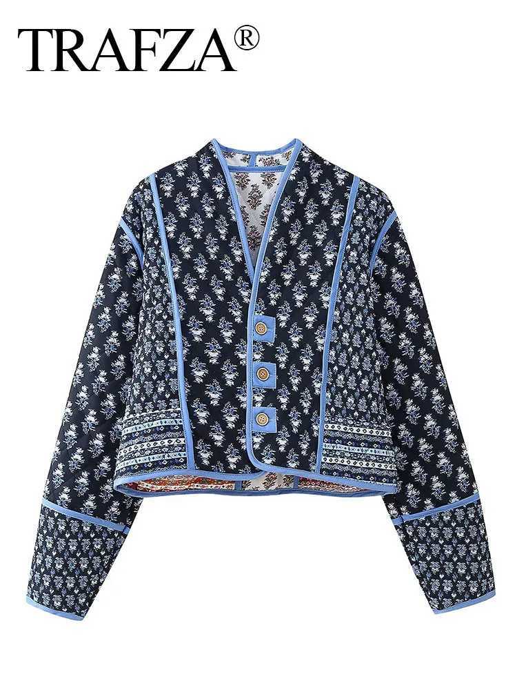 HH Women Fashion Flower Quilted Reversible Jacket Loose Long Sleeve Button Coat Autumn Female Elegant Floral Outwear Tops J251124