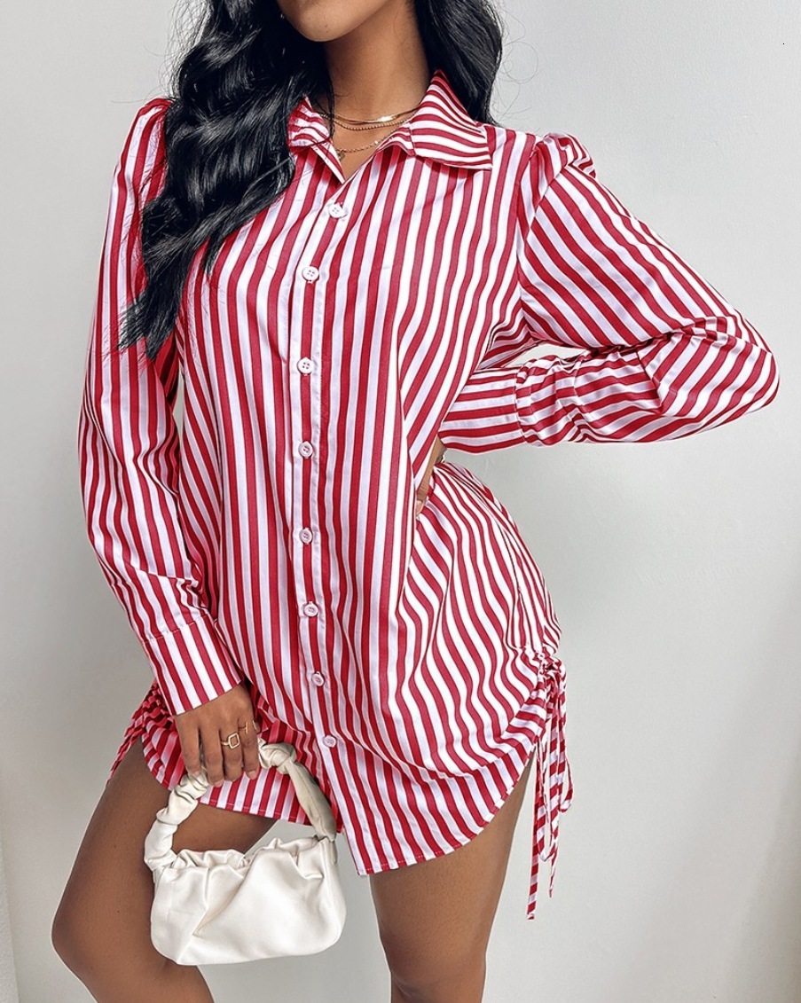 2024 Autumn Fashion Sexy Two Sided Drawstring Shirt Dress for Women