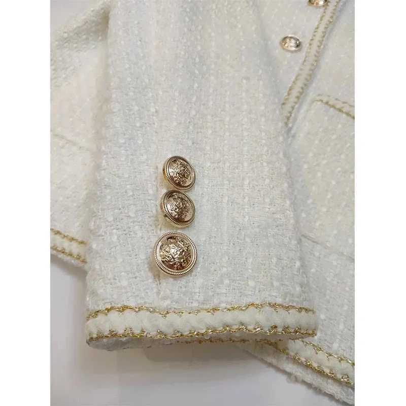 Fashion Cropped Tweed Jacket Women Vintage Elegant Coat Korean Single Breasted Blazer Ladies All Match Chic Short Outerwear Tops J251124