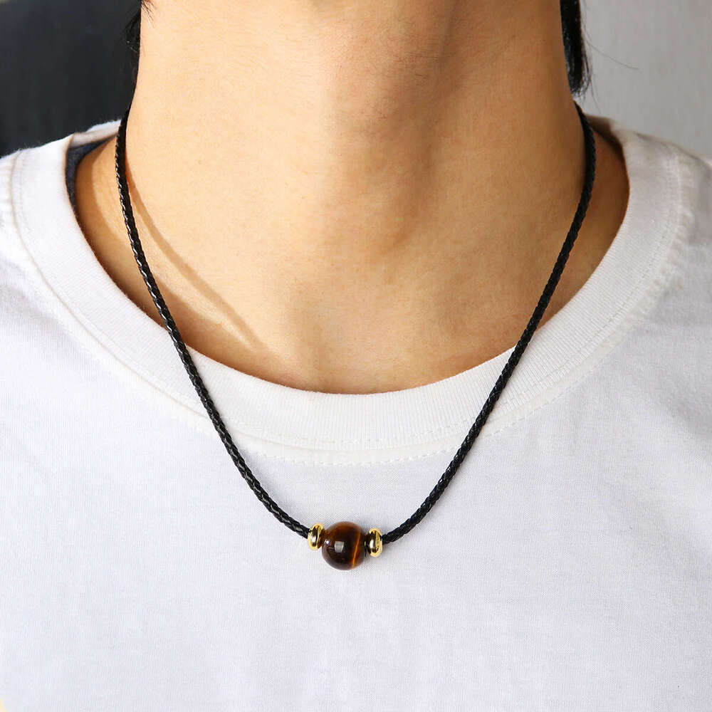 Hot selling Melad coffee color premium natural tiger eye stone bead necklace with simple style, light , niche collarbone chain