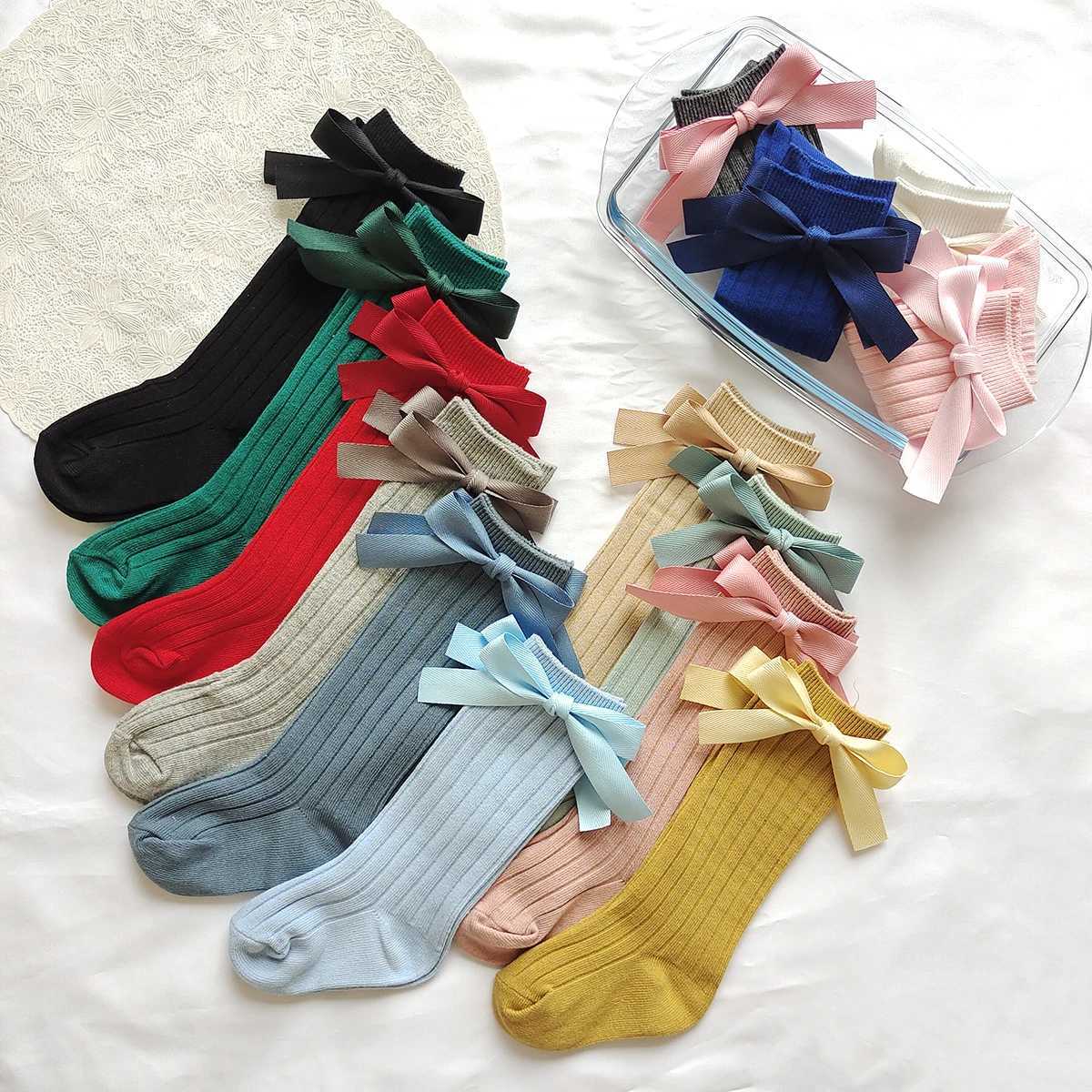 14 Colors Princess Girls Long Sock Big Bowknot Infant Baby Stockings Kids Cotton Sock Knee High Breathable Soft Children Socken G251124