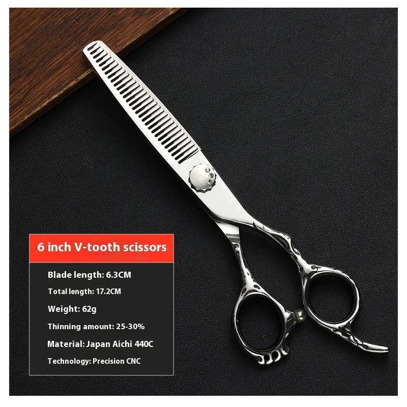 Japan440CSteel Hairdressing 6.0-Inch Salon Hairdresser Professional Flat Reverse Tooth Scissors