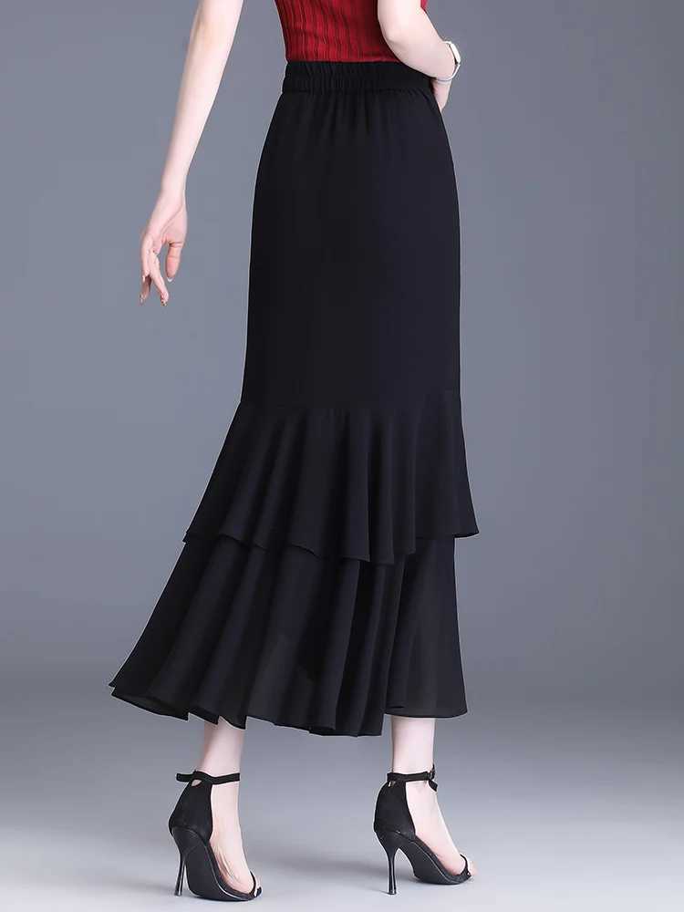ZUZK Fashion Irregular Tail Chiffon Skiing Elegant High Waist Summer Luxury Party Skiing Women Ruffle Long Skiing M250424