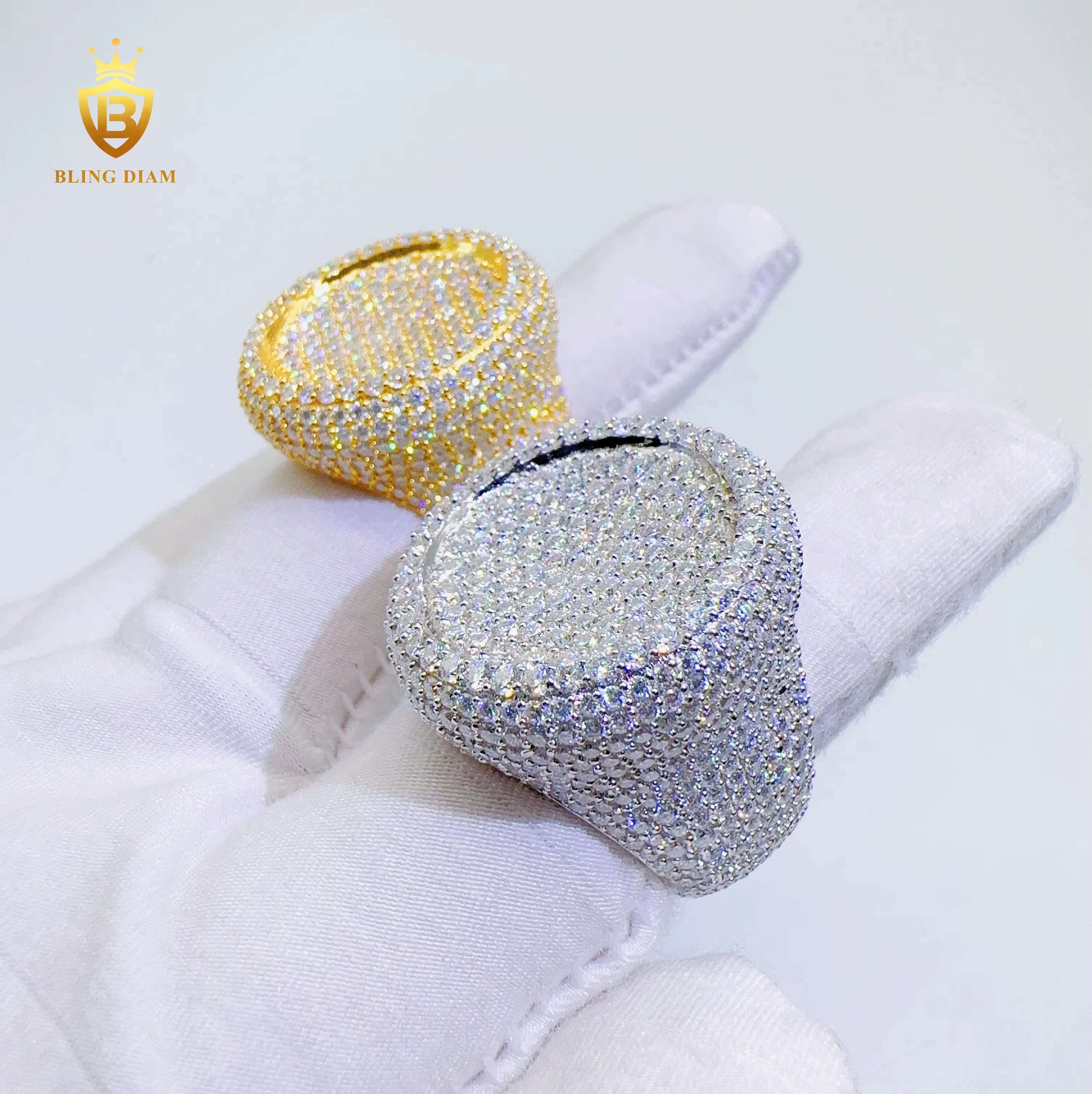 Fashion VVS Moissanite Custom Hip Hop BIG Round Ring 925 Sterling Sliver Moissanite Rings