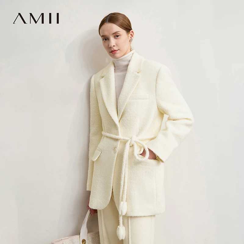 Amii Double-sided Wool Coat Woman Loose Solid Warm 2025 Winter Coat Female New Versatile Single Breasted With Belt Top 12554032 J251124