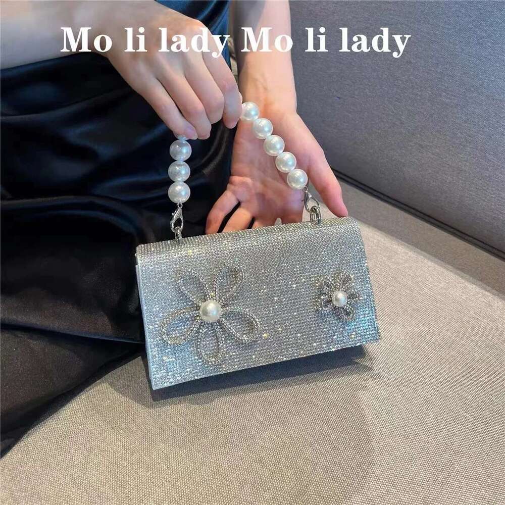 Designer Bag 2025 High Quality Glitter Shiny Rhinestone Women Handbag Fashion Pearl Beading Evening Wedding Party Clutch Purse Crossbody Bag Luxury Ba