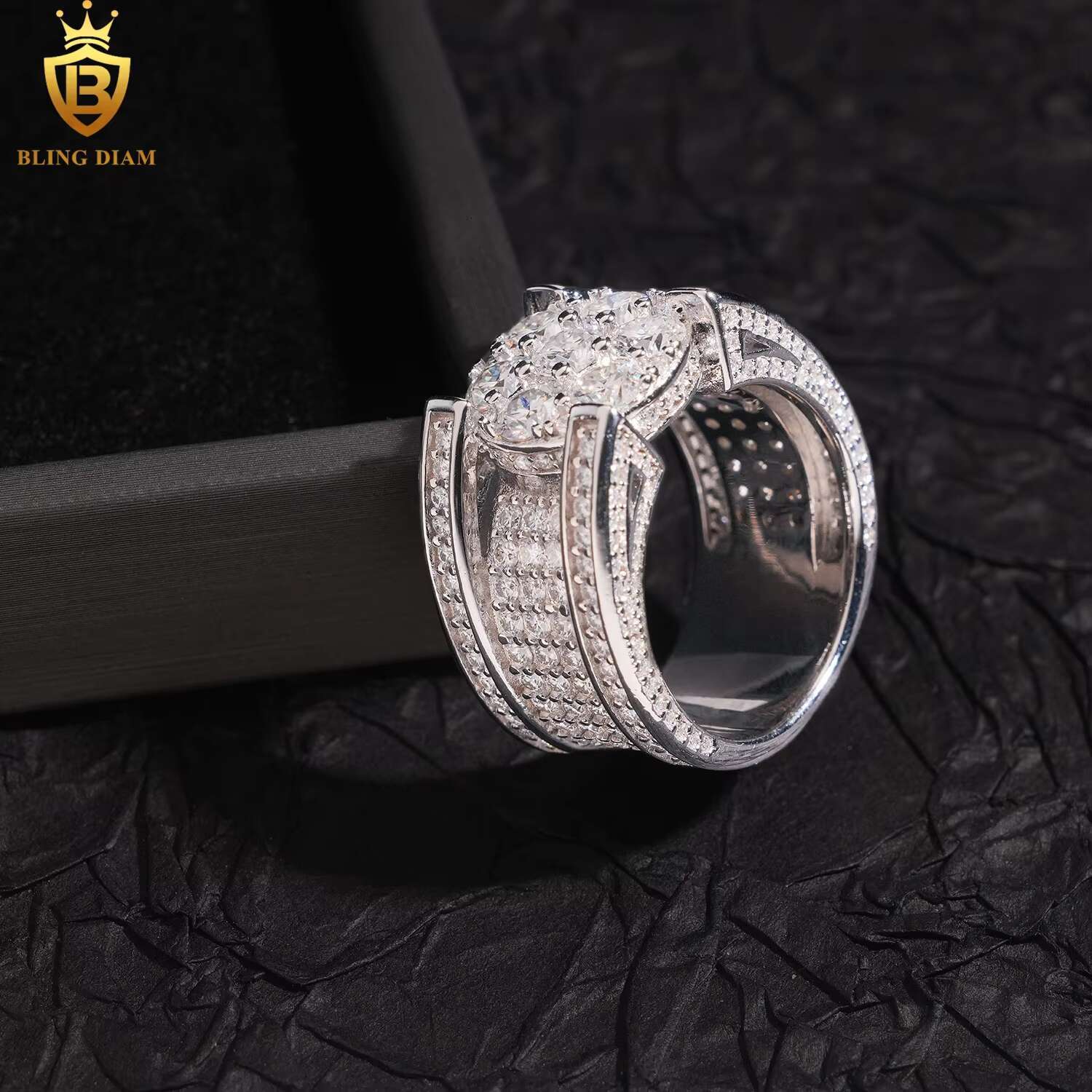 Hip Hop Jewelry Ring 925 Sterling Silver Ice Out Vvs Moissanite Fully Diamond Resin Flower Finger Rings for Men