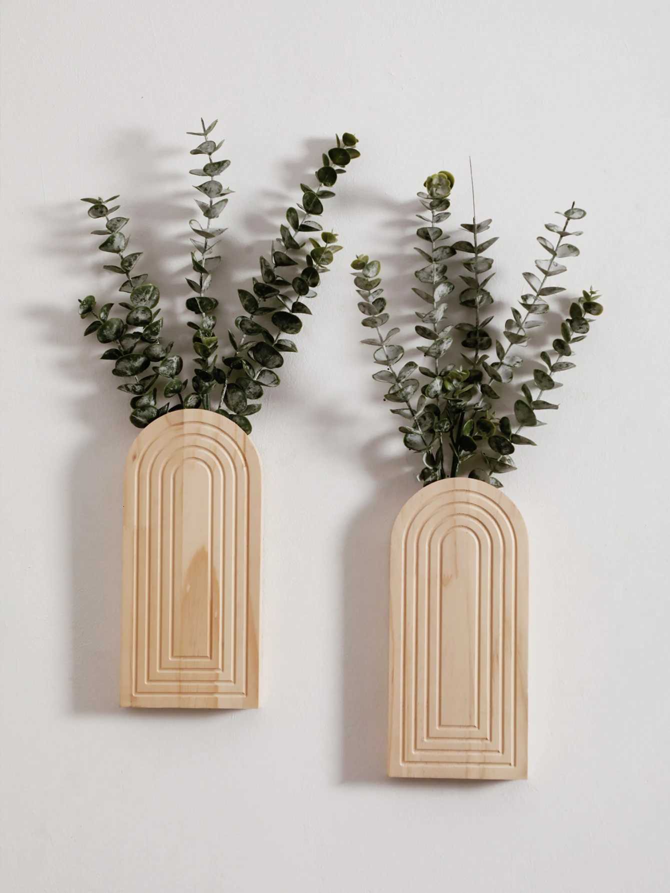 1pc Boho Wooden Wall Vase Wall Mounted Vase Arched Decorative Hanging Planter for Living Room Bedroom Home Wall Decoration C251124