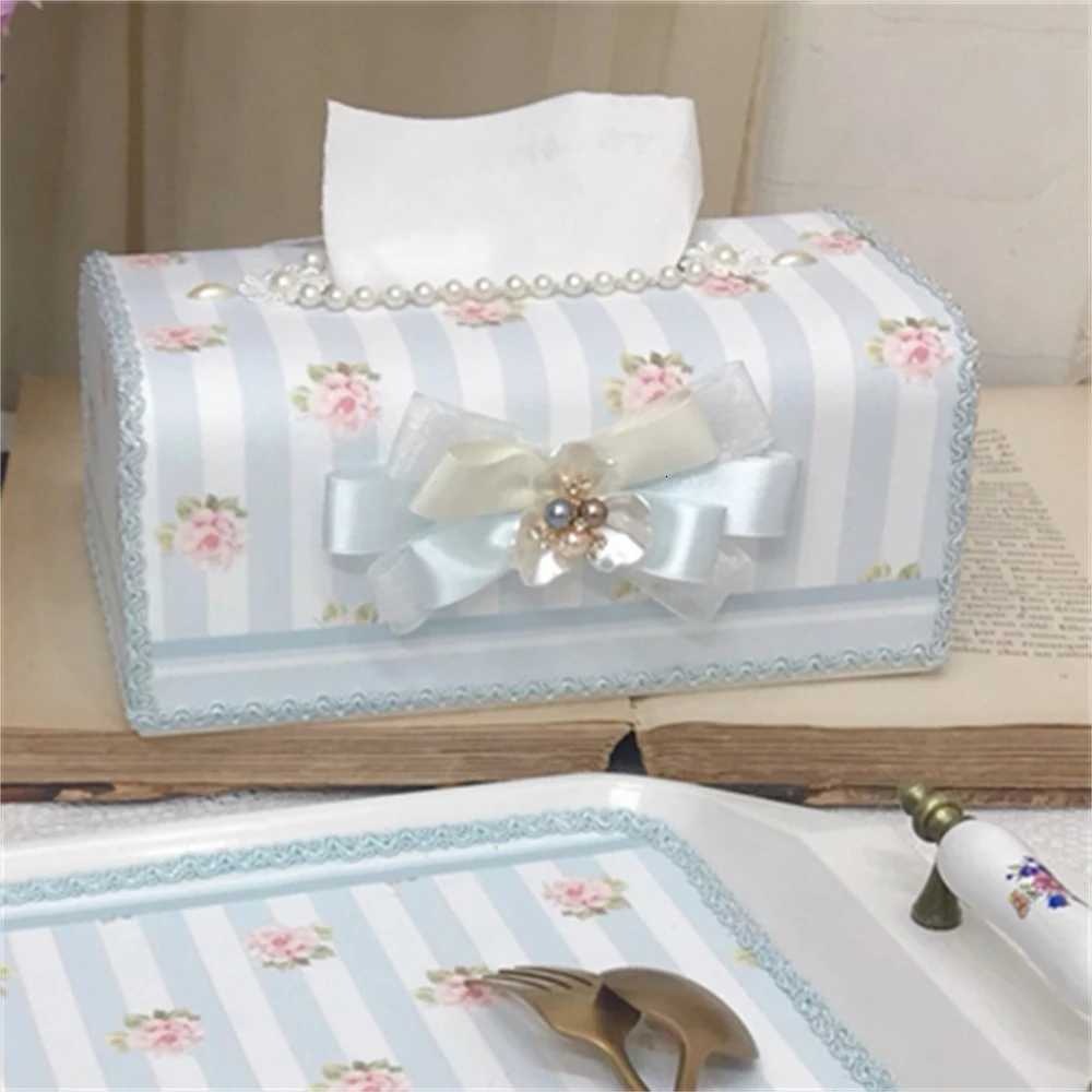 Korean Paper Waterproof Tissue Box lace Heavy Craft Pearl Dining Table Drawer Paper Cover Print Home Decoration Storage BoxM251124
