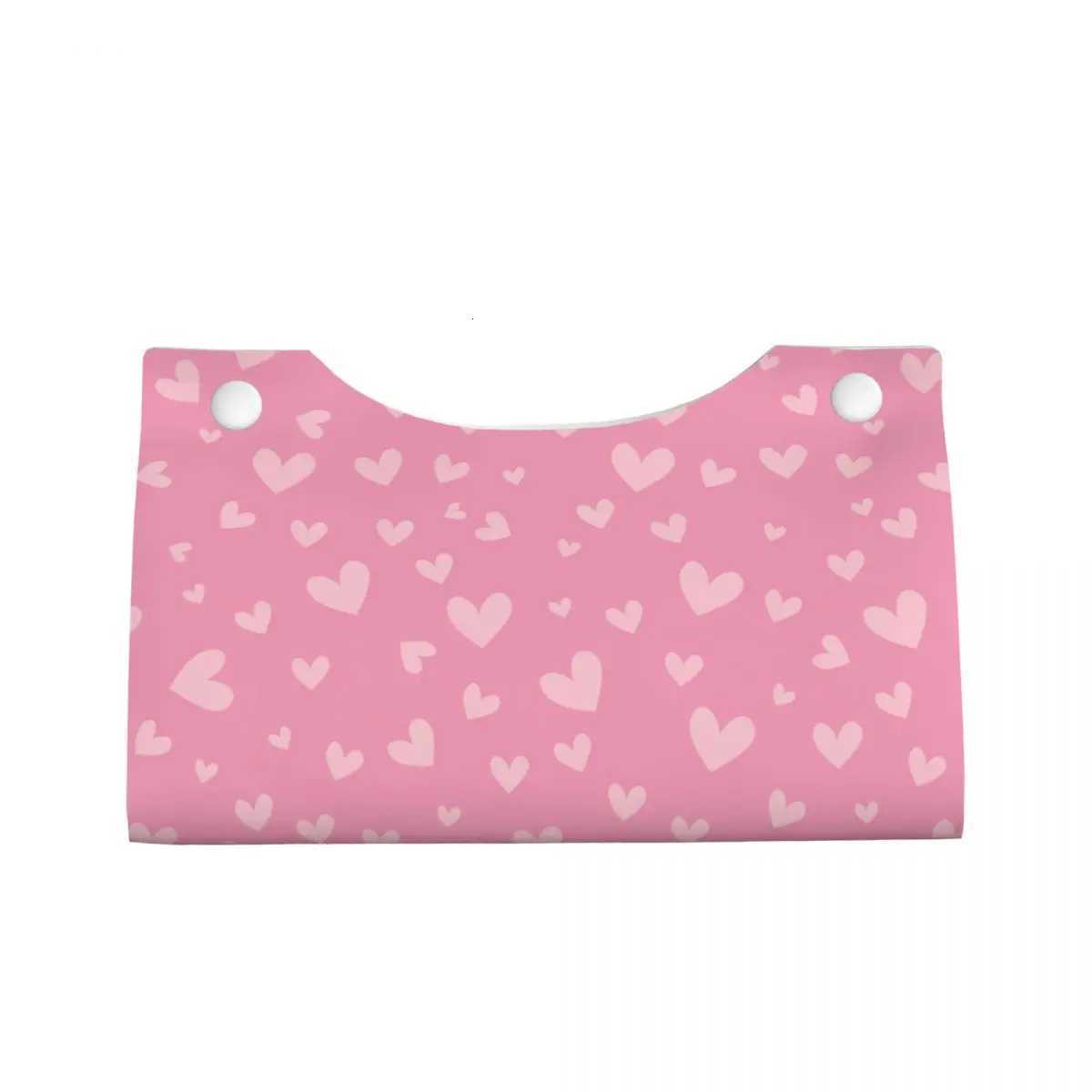 Custom Pink Hearts Pattern Tissue Box Holder Rectangular PU Leather Facial Tissue Box Cover for Car OfficeM251124