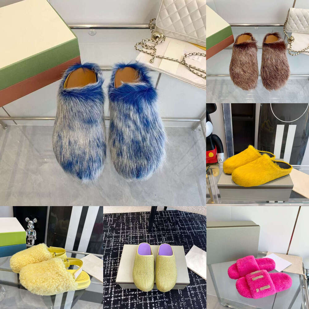 Designer shoe woman man Luxury fur slide mule sabot clog sandal flat horse fur slippers Mules Fluffy Plush Wool Fur Slippers Winter Outdoor Comfortable clog shoes