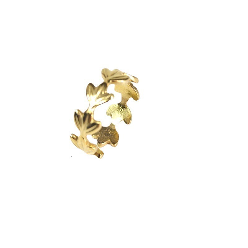 Top Source Titanium Steel Open Female Ins Cold Wind Leaf Korean Edition Ring Fashion Simple