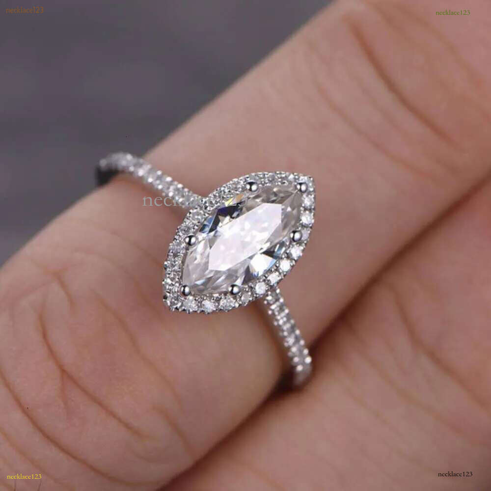 Jewelry 1ct Marquise Shaped Moissanite Dia Engagement Solid 14K White Gold Promise Ring For Bridal