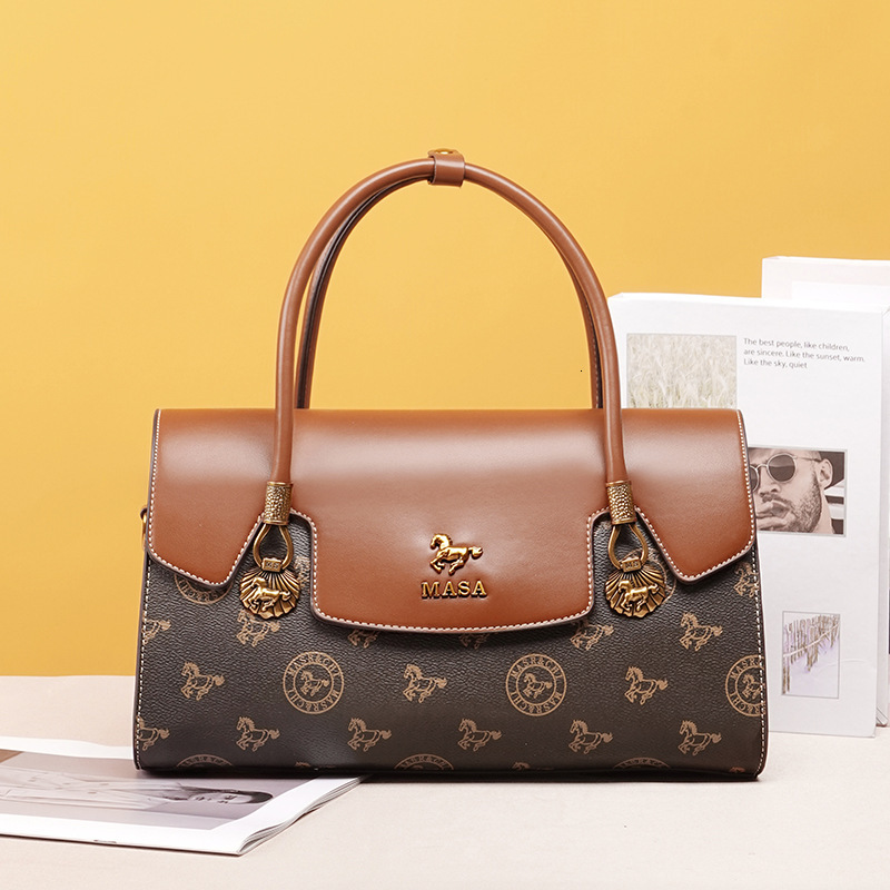 MASA Vintage Fashion Versatile For Commuting Mom Style Handbag High Quality Single Shoulder Bag With Texture Tote Bag