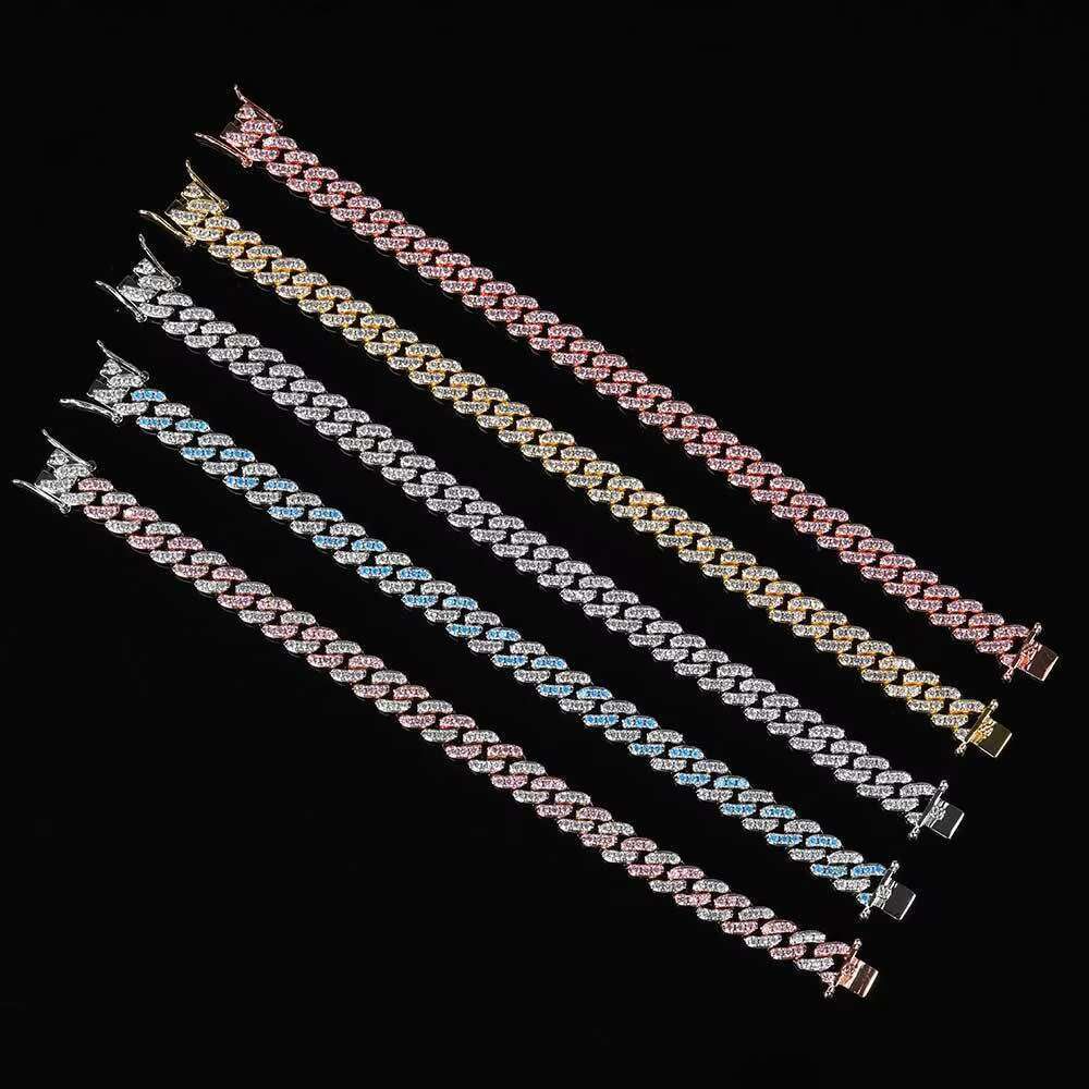Hip Hop Jewelry 9mm Single Row Zirconia Real Gold Plating Cuban Chain Necklace and Bracelet for Weddings Men and Women