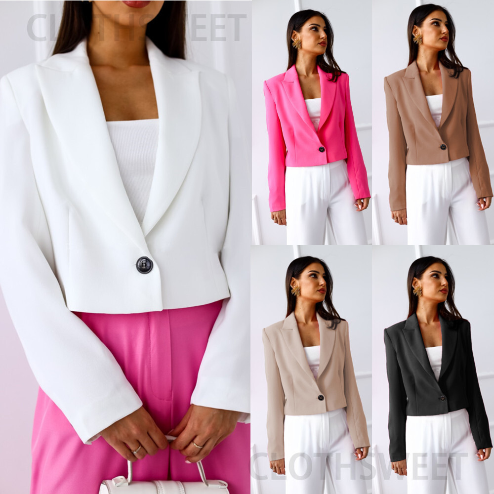 Fall/Winter 2022 Solid Long Sleeve Button Collar Thin Suit Small Coat