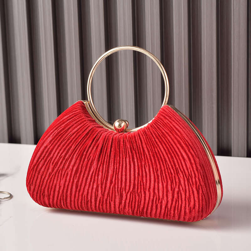 Dinner Bag New Velvet Party Metal Ring Handheld Wrinkled Silver Banquet Dress Chain Women S Bag KQ