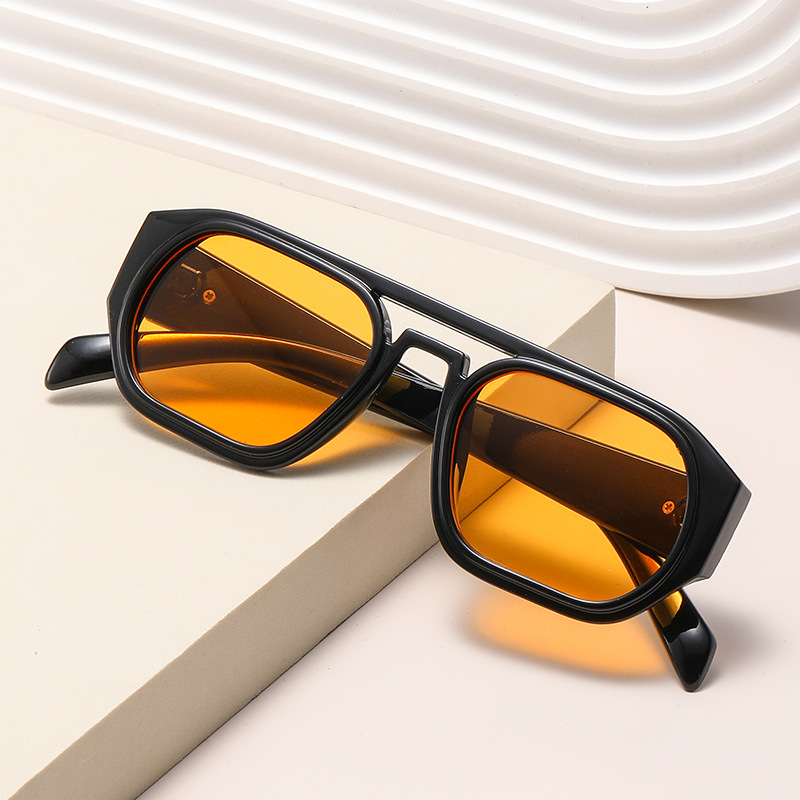 New Fashionable Square Double-Bridge Pilot Sunglasses for Women European & American High-End Style Trendy Cross-Border Versatile Influencer Sunglasses