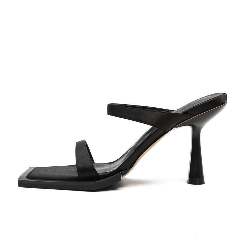 Woman Sandals Sexy Square Head Open Toe Thin Heels Straight Strap Sandals Women S Black Exterior Code