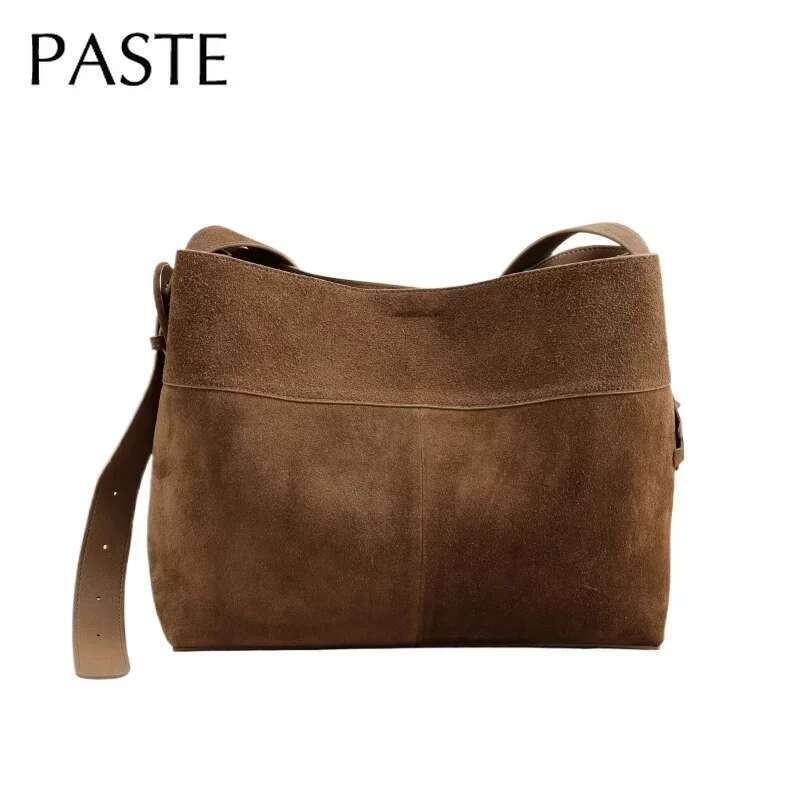 Designer Bag New Winter Matte Suede Cow Leather Women Tote Coffee Retro High-End Warm Color Female Shoulder Bag Huge Commute Travel Handbag