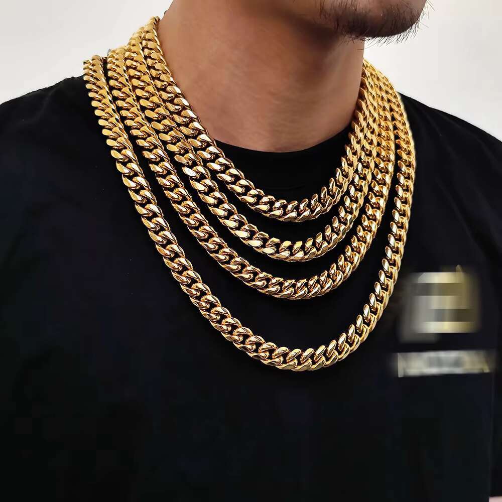 Fashion Jewelry Hip Hop Stainless Steel Jewelry Cuban Curb Link Miami Chain 14k 18k Gold Plated Bracelet Necklace for Men