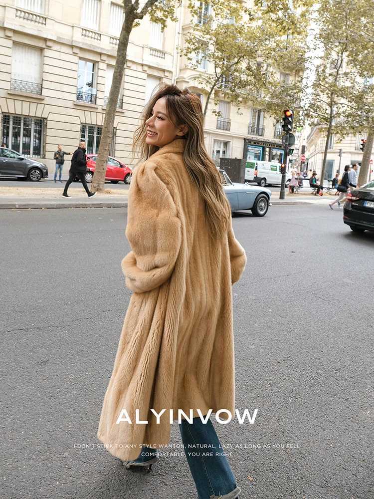 Lautaro Autumn Winter Luxury Soft Thick Warm Faux Mink Fur Coat Women Shawl Collar Elegant Retro Chic Fluffy Furry Overcoat 2025 J251124