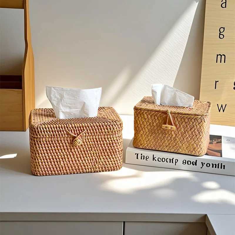 Creative Retro Rustic Imitation Rattan Paper Box Home Living Room Entrance Bedside Restroom Desktop Napkin Box OrnamentsM251124