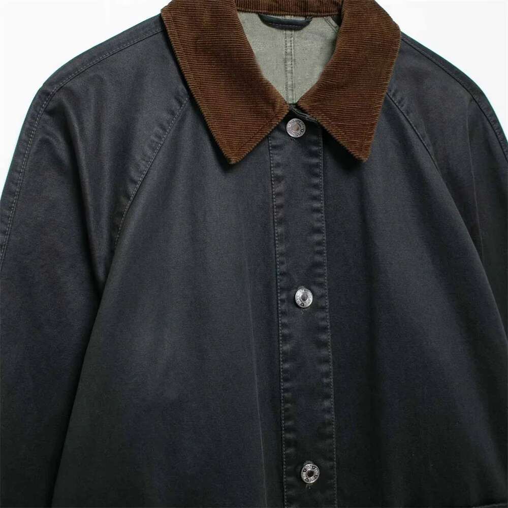 Designer Clothes Pb&Za Autumn/Winter New Product Fashion Casual Women's Corduroy Collar Coat Loose Single Breasted Top