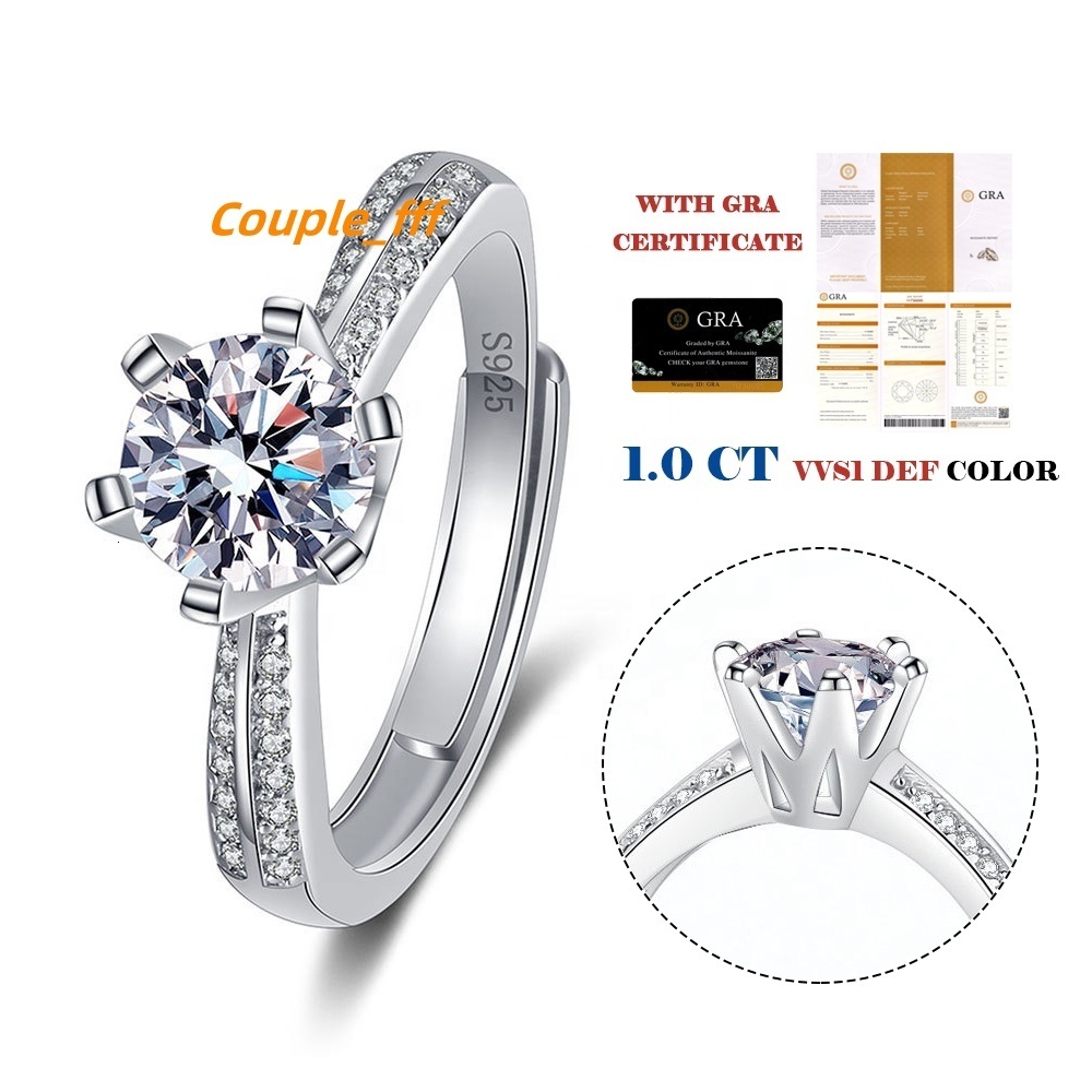 Wholesale Moissanite Jewelry Custom Ring Paved Micro 4 Claw Setting Solid 925 1CT Moissanite Diamond Ring Female Engagement