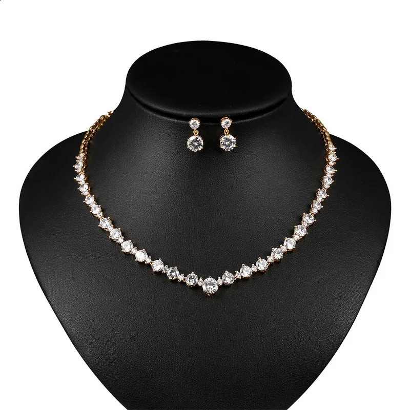 WEIMANJINGDIAN Round Cut Cubic Zirconia CZ Crystal Necklace and Earrings Wedding Bridal Banquet Prom Jewelry Sets 250417