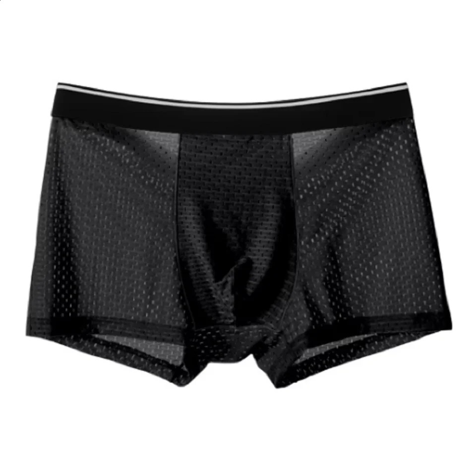 Mens Ice Silk Breathable Soft Boxing Shorts and Underwear Mesh Sexy Transparent Shoes Raised Pocket 250417