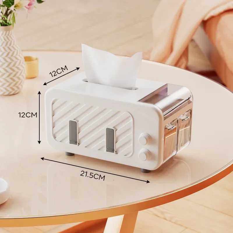 Multifunctional Tissue Box with Phone Holder Side Storage Side drawer for toothpicks/wires Smooth Pull for Home OfficeM251124