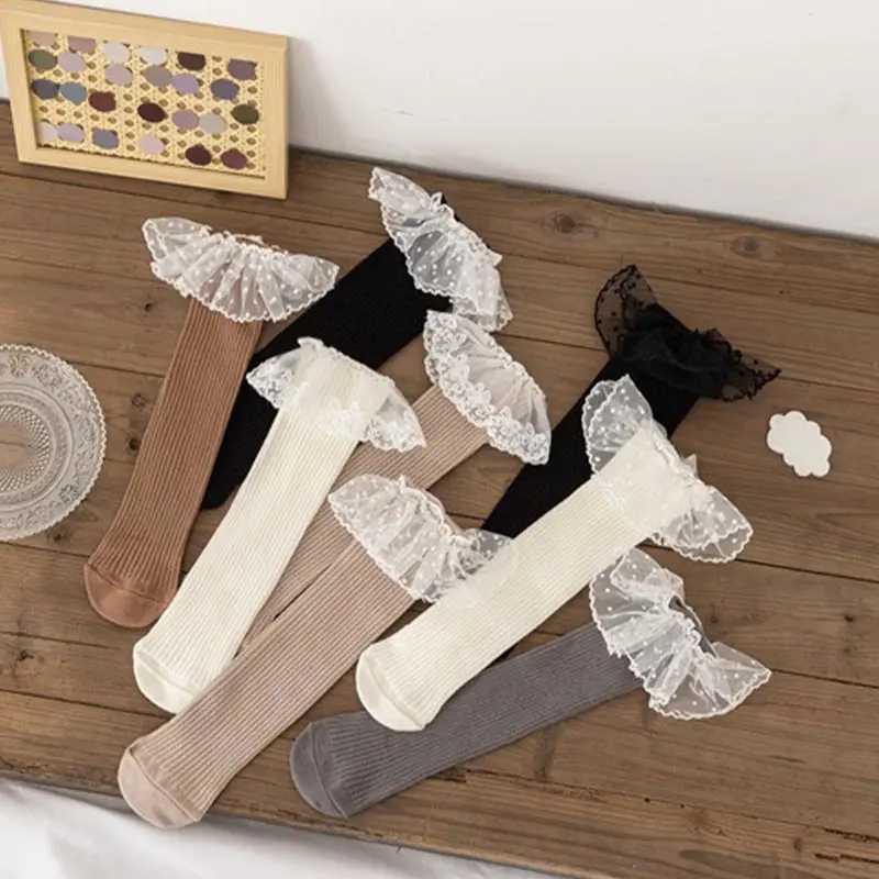 Lace Ruffle Princess Calf Socks 1-8year Kids Knit Stockings Autumn Leg Warmer Solid Color Kids Knee Socks Cotton Long Stockings G251124