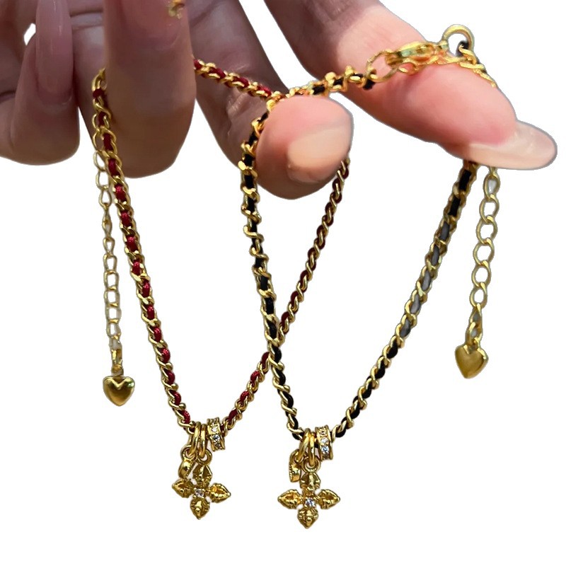 18K Real Gold Plated Super Flash Zircon Heart Cross Vintage Fashion Bracelet Light Luxury High-end Jewelry - view 5