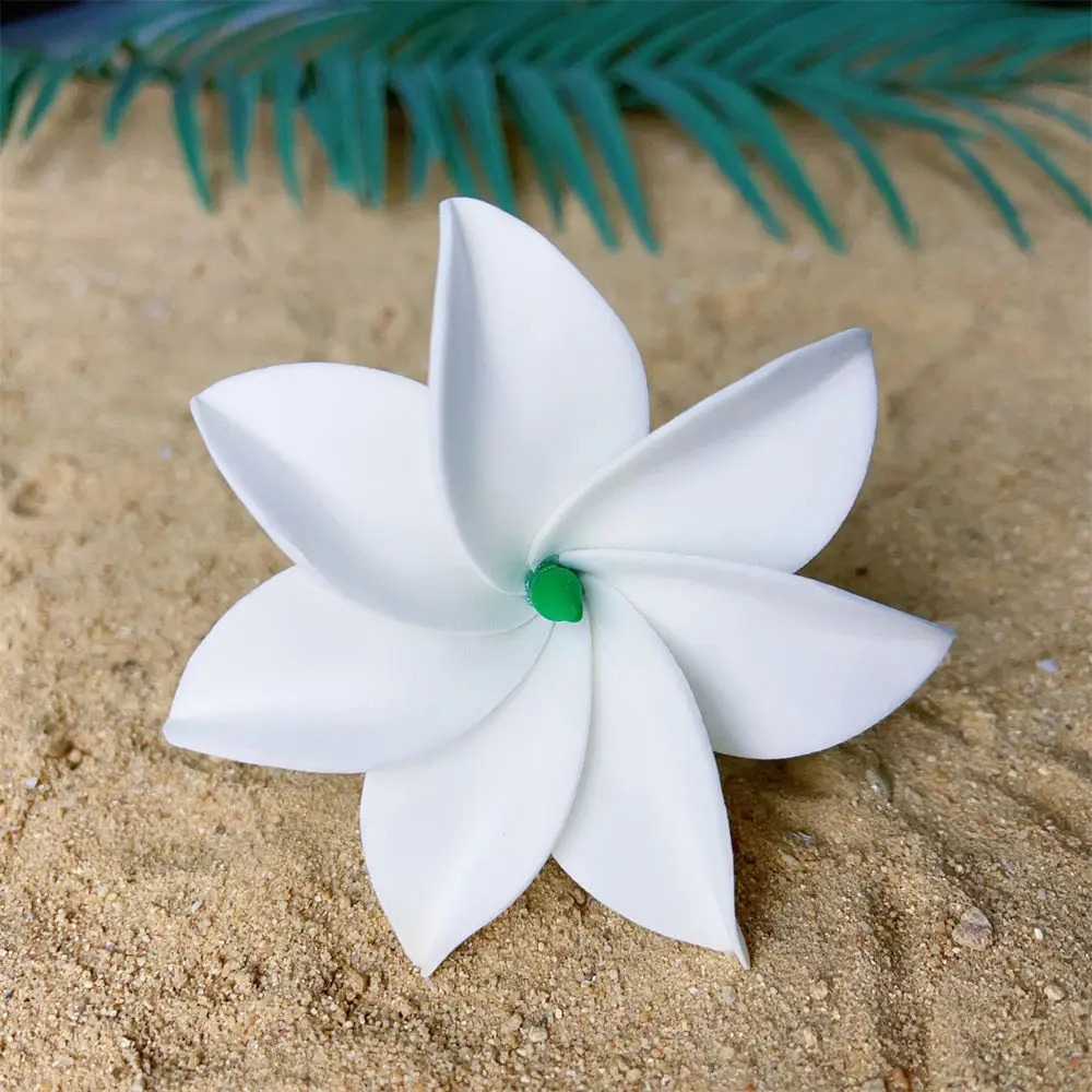 10pcs White 8cm Roll-edged 7-petal Foam Tiare Flower Hair Pick Tahiti Gardenia Ear Flower Hula Wedding Party Hair Accessories 250420