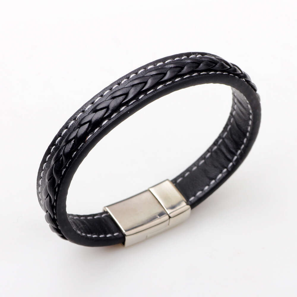A minimalist PU woven that is fashionable, classic, punk, and trendy for men. The wide leather bracelet has a high-end feel