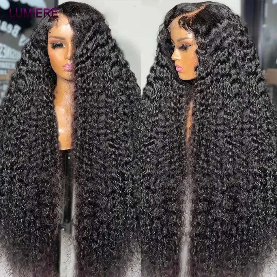 32 40 Inch Water Wave Peruvian Deep Hair Weave Bundles With Frontal HD Transparent Lace Closure And Bundle