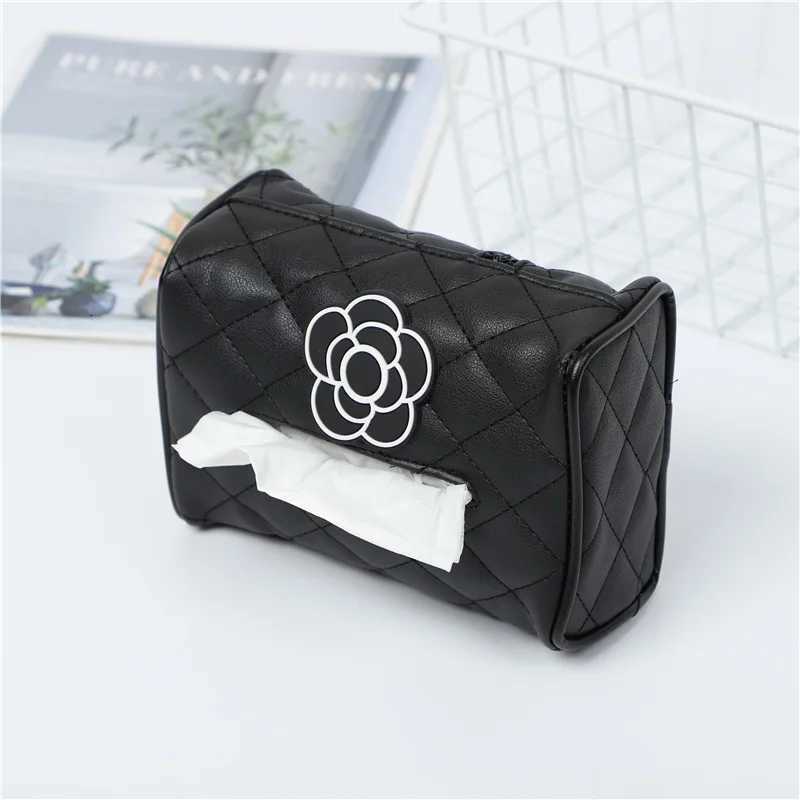1pc luxury Fashion Camellia Leather Car Tissue Box Creative Car Interior Chair Back Sun Visor Multi-functional Draw Paper BoxM251124