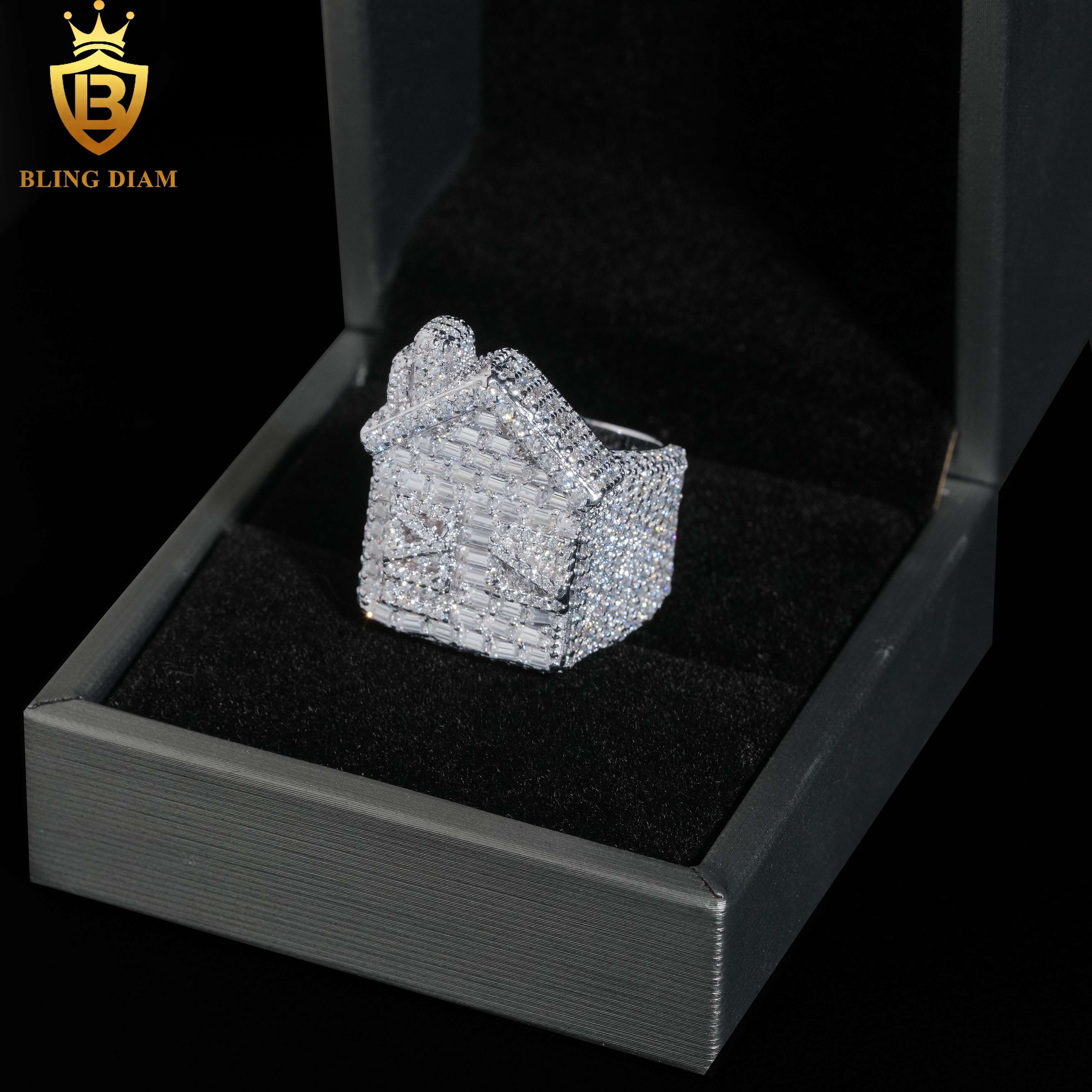 Hip Hop Style Jewelry Men Ring Fully VVS Moissanite GRA Certificate Iced Out 925 Silver House Rings
