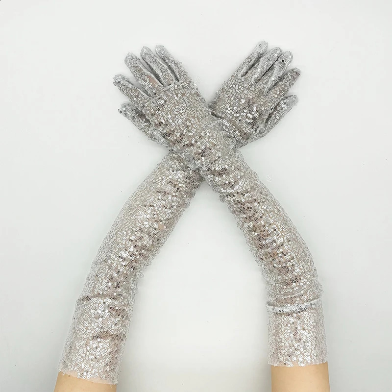 Long Glitter Elastic Fingerless Gloves Sparkly Sequin Performance Party Holiday Stage Costume Accessory Gloves 250417