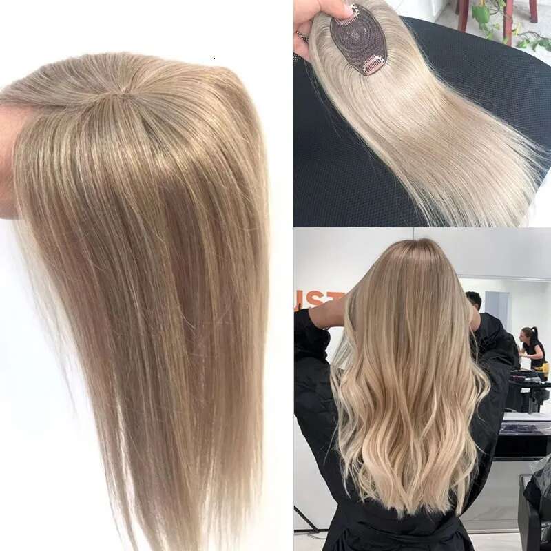 Vsrhair 45Cm Honey Blonde Human Topper Women Sewn With Two Clips 150% Density Invisible Toppers For Hair Loss