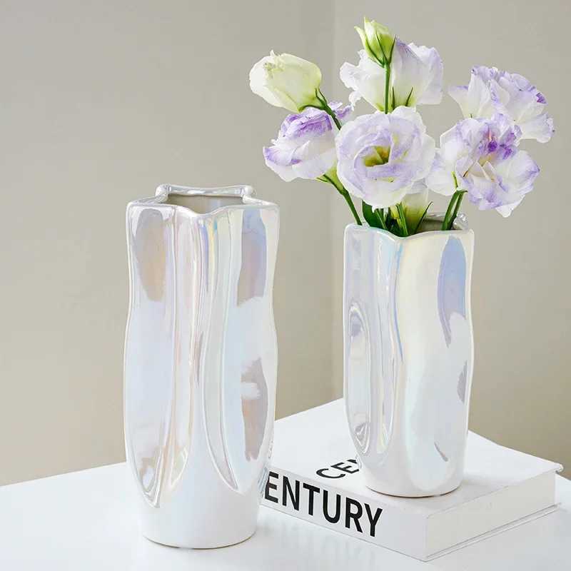 Ceramic Vase Flower Luxury Electroplated Silver Arrangement Irregular Porcelain Hydroponic Vase Ornament Interior Art Decoration C2511243