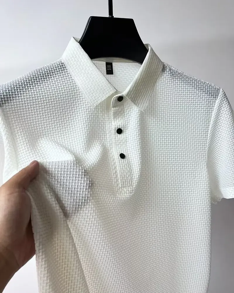 Men's Polos Summer Embroidered Silk Elastic Polo Shirt For Luxury Trend Fashion Leisure Breathable Cool Short Sleeved T-shirt Top