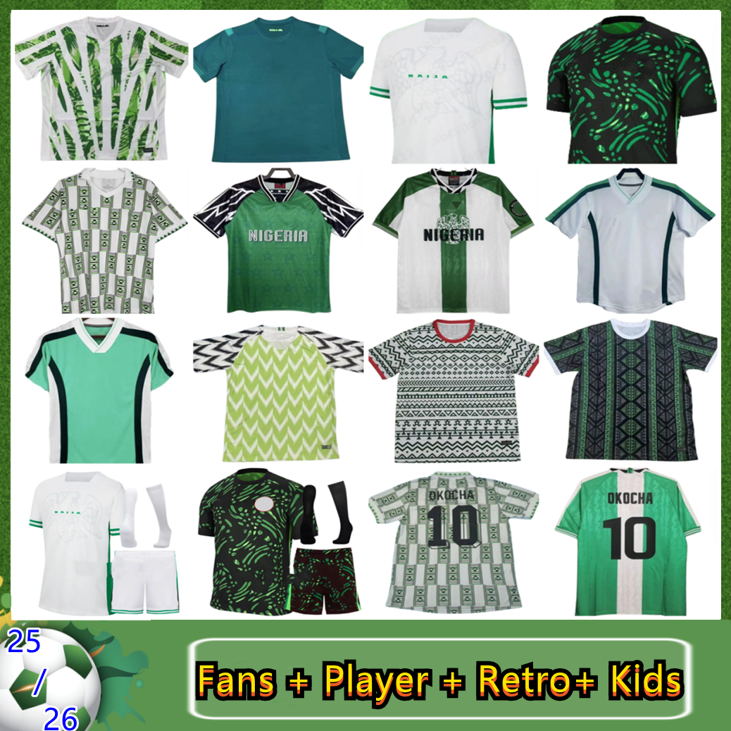 24 25 26 Nigeria Soccer Jerseys OKOCHA YEKINI MUSA IGHALO Top 1994 1996 Retro Nigeria Vintage football shirtS AMOKACHI 94 96 98 Men Kids Unifrom Classic maillot de foot