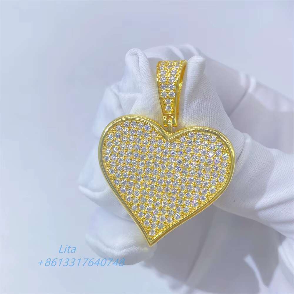 Drop Shipping Fashion Jewelry Necklace 18k Gold Plated Unique Heart Hiphop Sterling Silver Pendant Jewelry