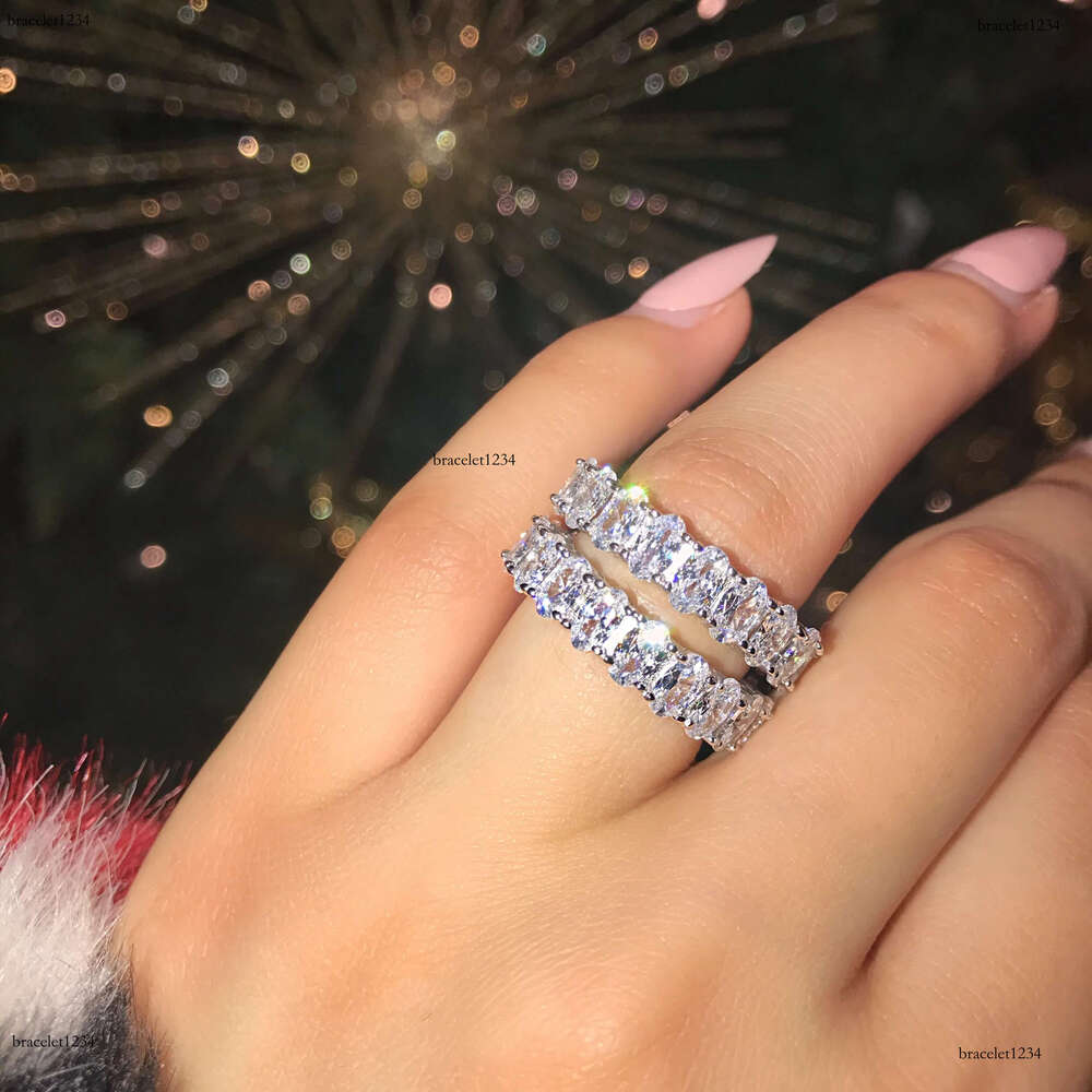 Choucong Top Selg Never Fade Sparkg Jewelry Sterg Sier Princess Cut White Topaz CZ Dia Promise Wedding Bridal Ring Gift