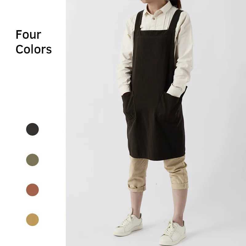 Brief Nordic Wind Pleated Skirt Cotton Linen Apron Women Girls Vintage Apron Gardening Works Cross Back Pinafore Dress C251124