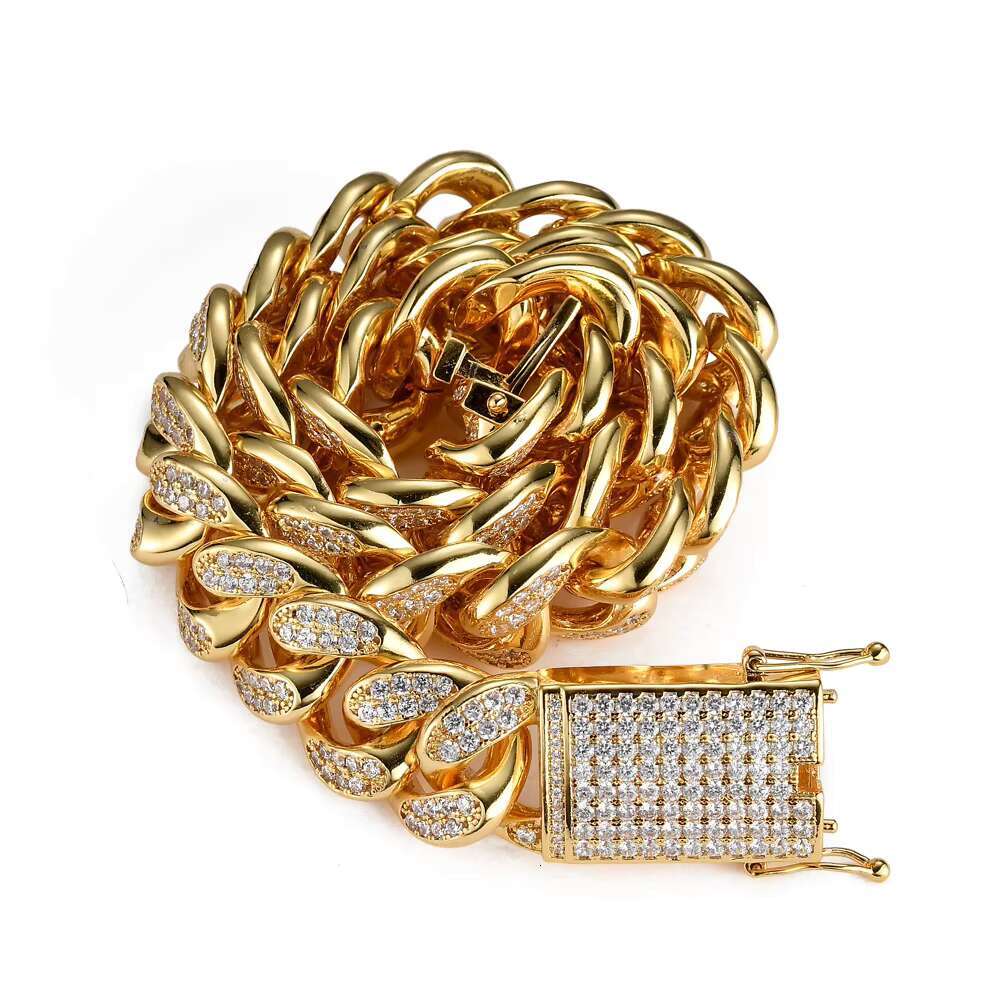 Premium Mens 20mm Chunky Cuban Link Necklace Hip Hop Iced Zircon Yellow Gold CZ Bling Jewelry Mainly Made of Brass